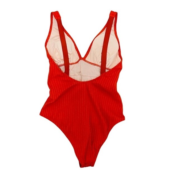 NWT Cupshe Orange Ribbed Twist Front One Piece Swimsuit V-Neck Size M - Picture 4 of 8